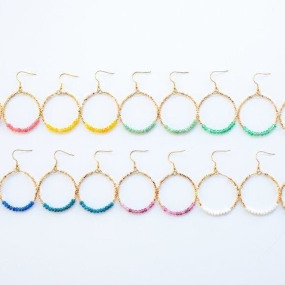 Blue Apatite Sparkly Gold Hoop Earrings Fun dangle party earrings gift for her - Picture 7 of 9